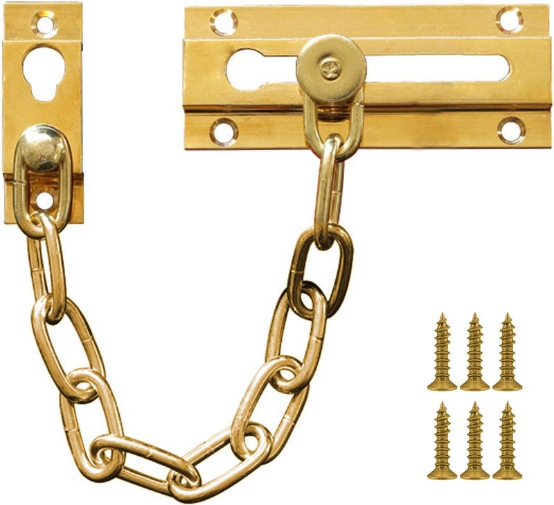 Siwil Security Door Chain Guard Solid Brass, Heavy-Duty Home Security, Sturdy and Rust-Resistant Brass Door Lock Security Chain (Brass) - Image 1